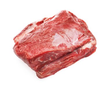 Çiğ et parçası beyaza izole edilmiş, üst manzara