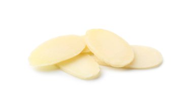 Tasty fresh almond flakes isolated on white