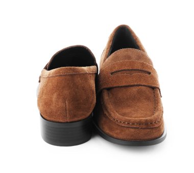 Pair of stylish brown shoes isolated on white