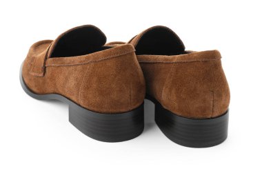 Pair of stylish brown shoes isolated on white