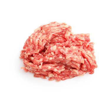 Taze çiğ et, beyazda izole edilmiş, üst manzara.