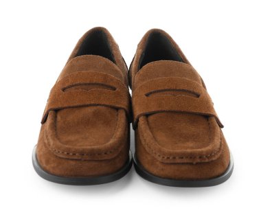 Pair of stylish brown shoes isolated on white