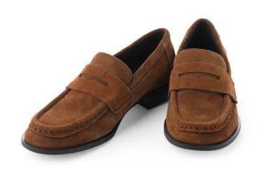Pair of stylish brown shoes isolated on white