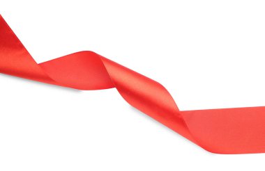 Güzel kırmızı kurdele beyaza izole edilmiş, üst manzara