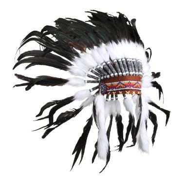 Amerikan yerlisi tüylü başlık beyazın üstünde izole edilmiş. Savaş başlığı