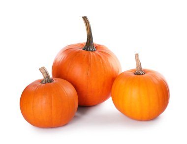 Different whole ripe pumpkins isolated on white