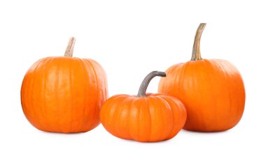 Three whole ripe pumpkins isolated on white