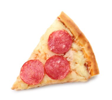 Lezzetli pepperonili pizza, beyaz, üst manzara.