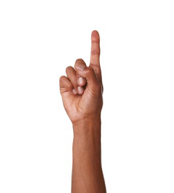 Afro-Amerikalı adam beyaz arka plan, closeup bir şey işaret