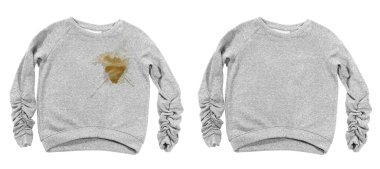 Önce kirli süveter, sonra kuru temizleme, sonra kolaj, beyaz arka plan.