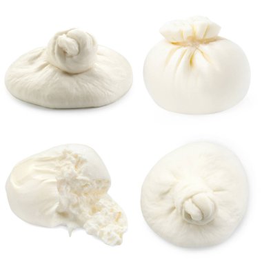 Delicious burrata cheese isolated on white, set