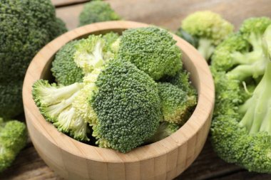 Tabakta taze yeşil brokoli, yakın plan.