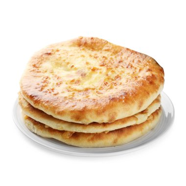 Stack of delicious Megrelian khachapuris isolated on white