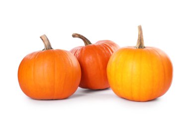 Different whole ripe pumpkins isolated on white