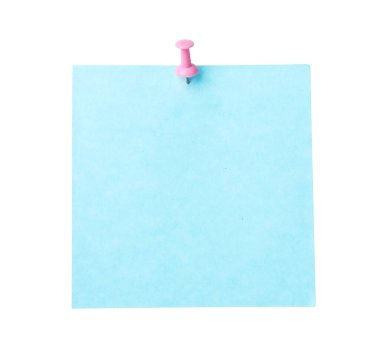 Blank paper note with pin isolated on white