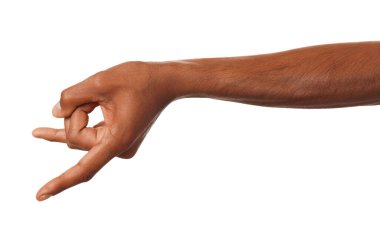 Beyaz arka planda hareket eden Afro-Amerikalı adam, yakın plan görüntüsü