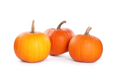 Different whole ripe pumpkins isolated on white