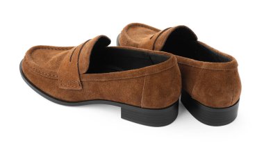 Pair of stylish brown shoes isolated on white
