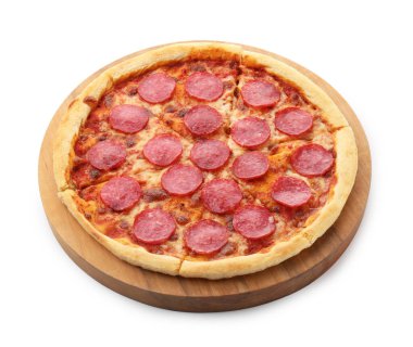 Delicious baked pepperoni pizza isolated on white