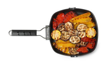 Tavada leziz ızgara sebzeler, beyaz, üst manzara.