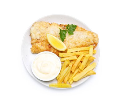 İngiliz Geleneksel Balık ve patates kızartması soslu, limonlu ve maydanozlu.
