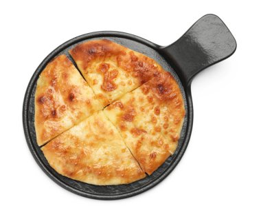 Lezzetli Megrelian Khachapuri beyaz, üst manzara izole