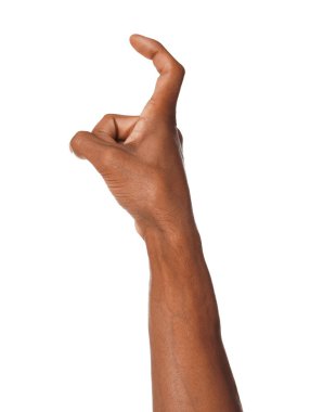 Afro-Amerikalı adam beyaz arka plan, closeup bir şey işaret