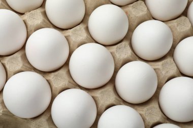 Yumurta kartonunda çiğ tavuk yumurtası.