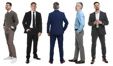 Beyaz arka planda erkek portreleri, kolaj