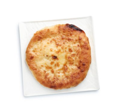 One delicious Megrelian khachapuri isolated on white, top view