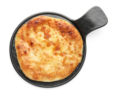 One delicious Megrelian khachapuri isolated on white, top view