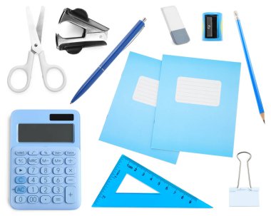 Beyaz, set üzerinde izole kalem ve diğer kırtasiye