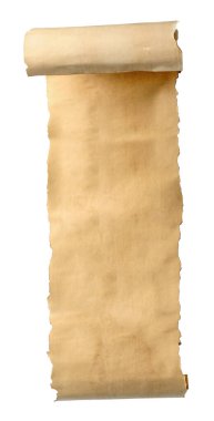 Beyaz üzerine izole edilmiş eski parşömen kağıdı parşömeni