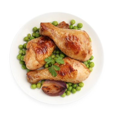 Izgara tavuk budu, yeşil bezelye, soğan ve maydanoz.