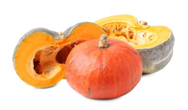 Bembeyaz balkabaklarının tamamı ve kesimi. Su kabağı ailesi