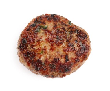 Kızarmış et köftesi beyaza izole edilmiş, yukarıda.