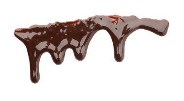 Beyaz arka planda tatlı erimiş çikolata akışı