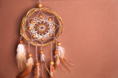 Kahverengi arkaplanda asılı güzel düş kapanı, metin için boşluk