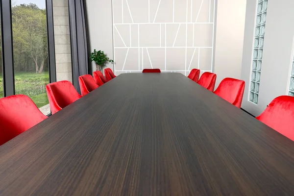 Konferans odasındaki pencere kenarındaki masa ve sandalyeler. İç tasarım