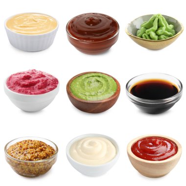 Wasabi ve diğer çeşniler beyaz sette izole edilmiştir.