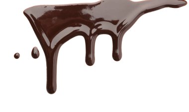 Beyaz arka planda tatlı erimiş çikolata akışı
