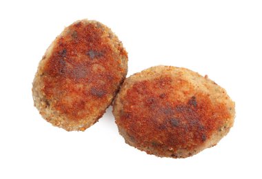 İki lezzetli köfte, beyaza izole edilmiş, üst manzara.