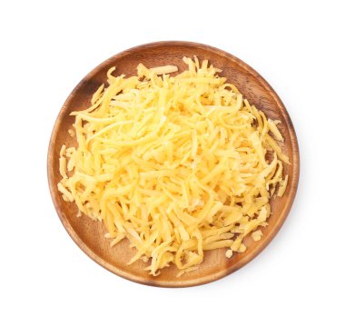 Taze rendelenmiş peynir beyaz, üst görünümde izole