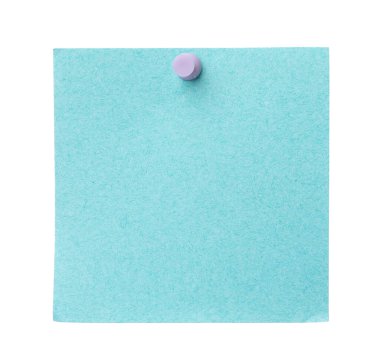 Blank paper note with pin isolated on white
