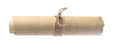 Beyaz üzerine izole edilmiş eski parşömen kağıdı parşömeni