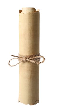 Beyaz üzerine izole edilmiş eski parşömen kağıdı parşömeni