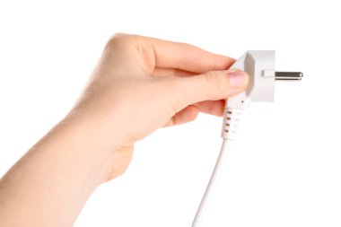 Beyaz arkaplanda tıpa tutan kadın, yakın plan