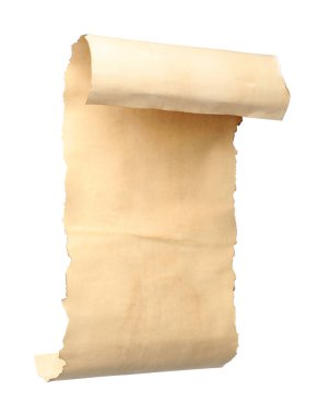 Beyaz üzerine izole edilmiş eski parşömen kağıdı parşömeni