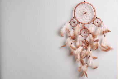 Açık gri arkaplanda asılı güzel düş kapanı, metin için boşluk