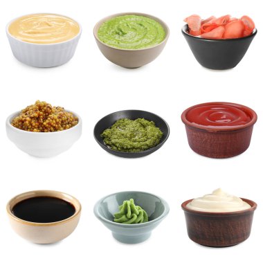 Wasabi ve diğer baharatlar da beyaz ve siyah kaplar üzerindedir.